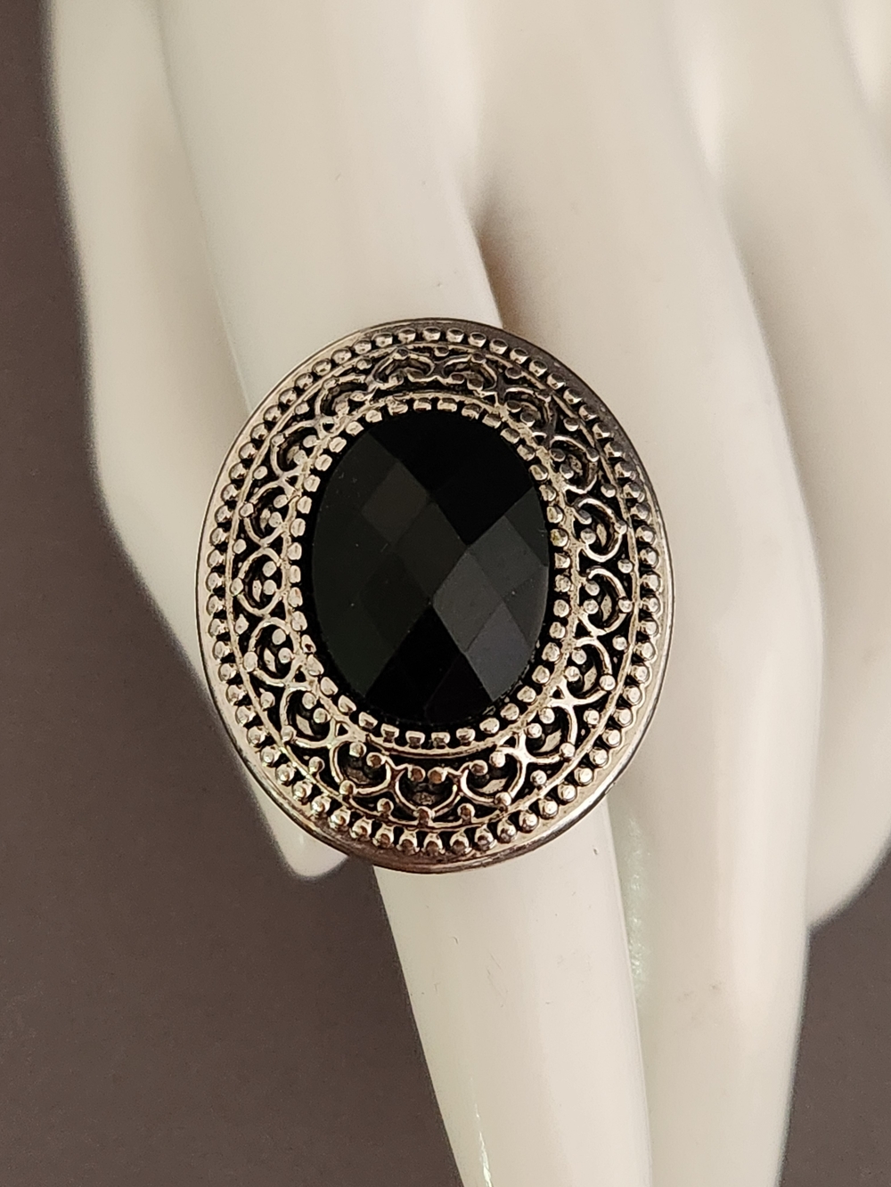 Black Stone Filigree Statement Ring